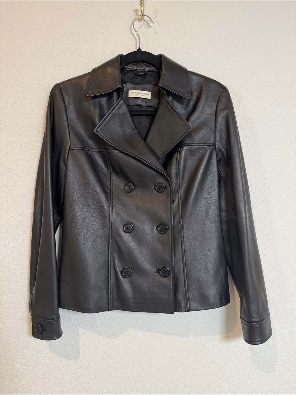 Valerie Stevens Leather Peacoat Trench Style Jacket